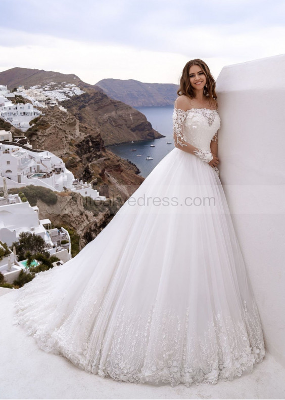 White Lace Tulle Transparent Back Wedding Dress